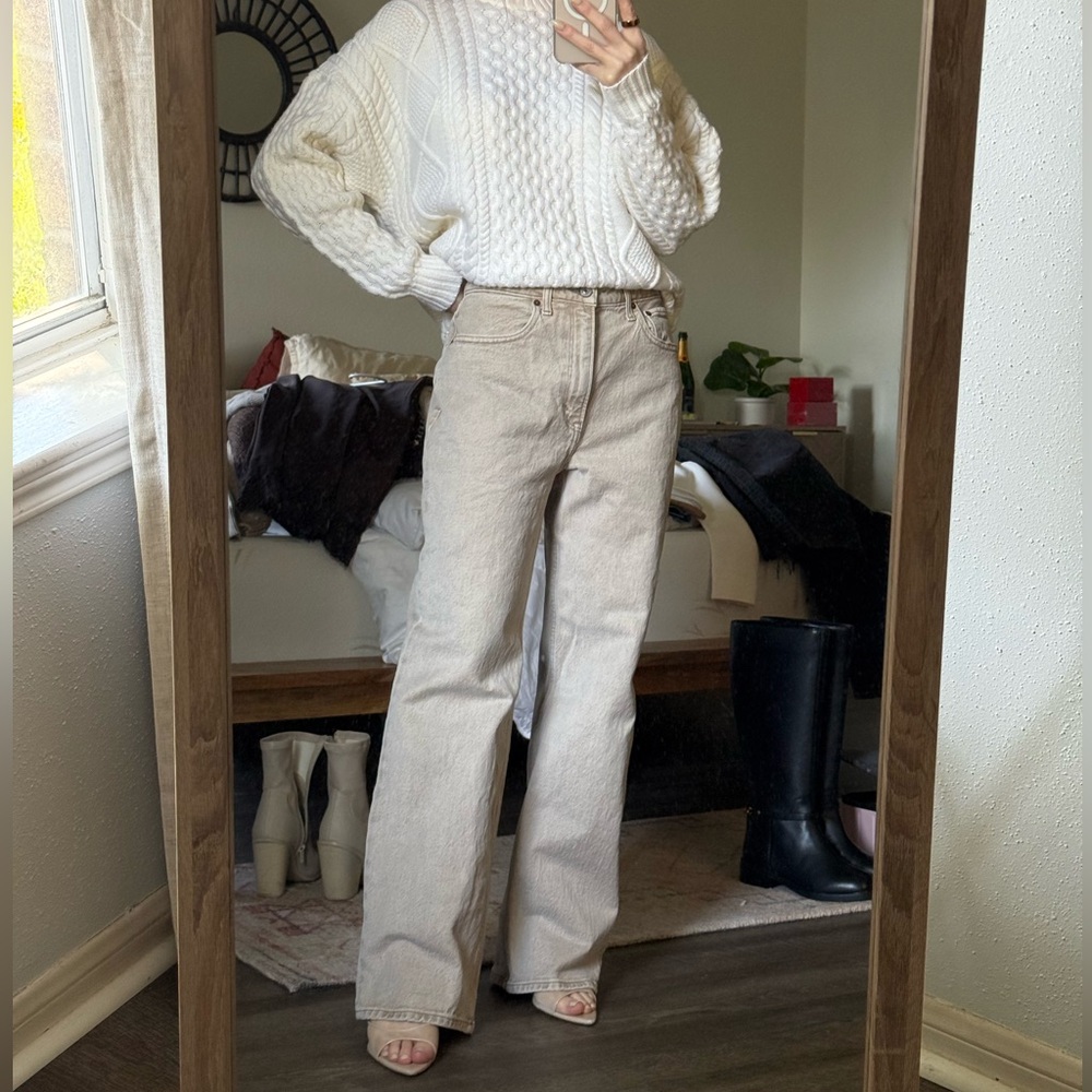 Abercrombie & Fitch light beige / cream wide leg jeans
